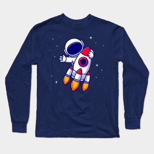 Astronaut Riding Rocket Cartoon Long Sleeve T-Shirt